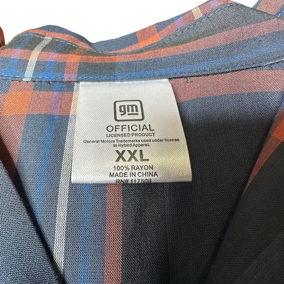 Corvette Shirt Mens XXL Blue Plaid Short Sleeve Button Up Camp GM Official New - Picture 3 of 5